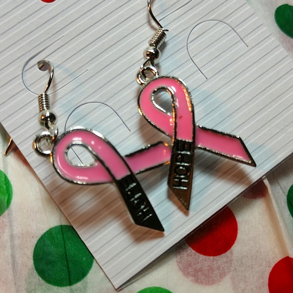🆕Breast Cancer Dark Pink Hope Ribbon Enamel Earrings Dangling 1 1/2"NWT - Picture 5 of 6